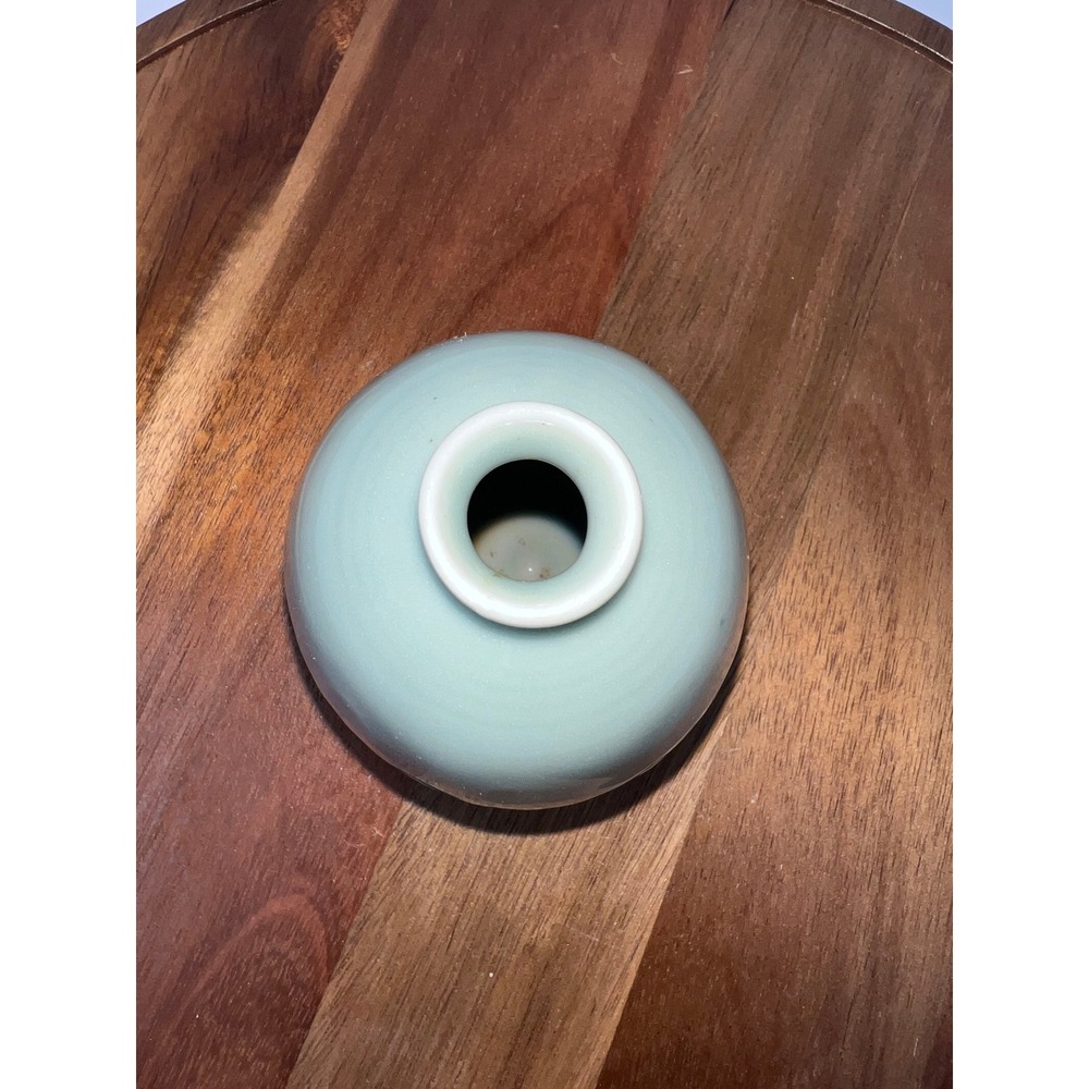 Celadon Bud Vase Embossed Floral Design Small Ceramic Tabletop Decor - Picture 6 of 10